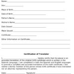 Birth Certificate Translation Template English To Spanish