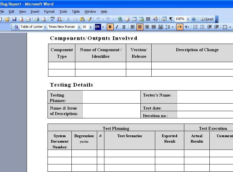 Bug Report Template Xls