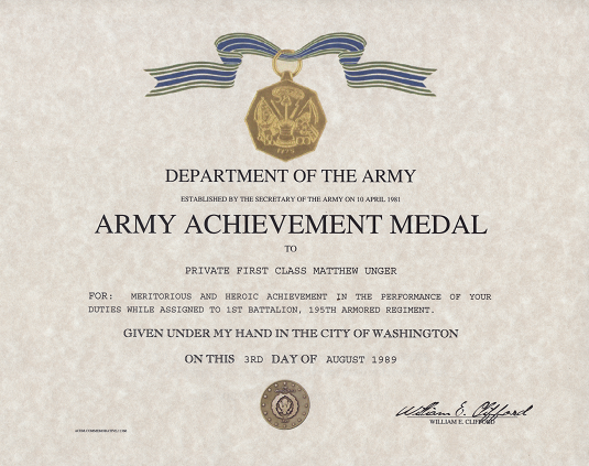 Certificate Of Achievement Army Template