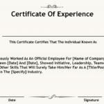 Certificate Of Experience Template