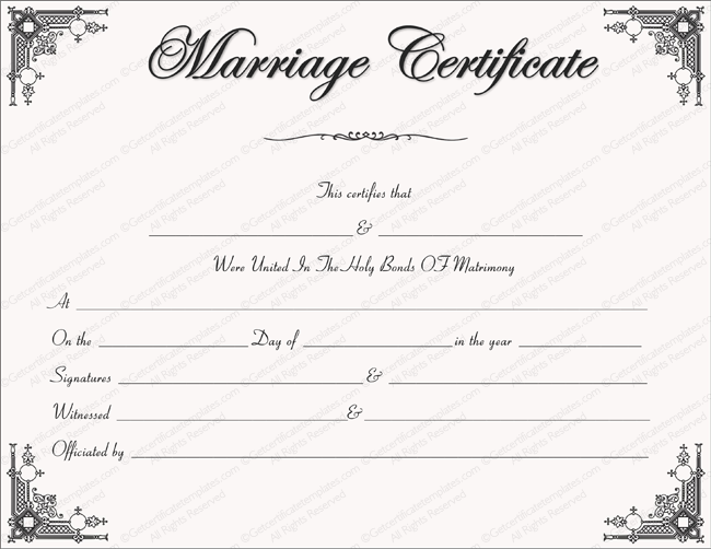 Certificate Of Marriage Template