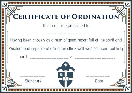 Certificate Of Ordination Template