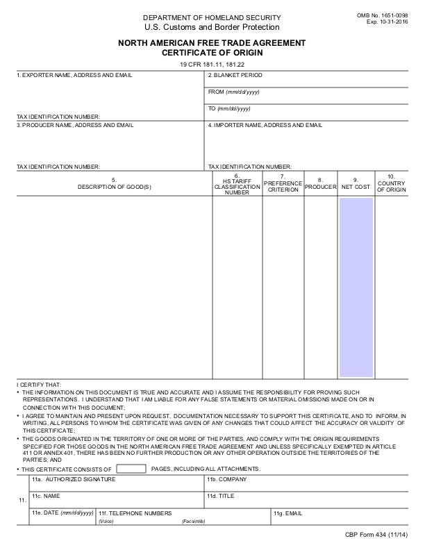 Certificate Of Origin Form Template