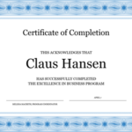 Certification Of Completion Template