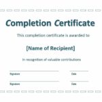 Certification Of Completion Template