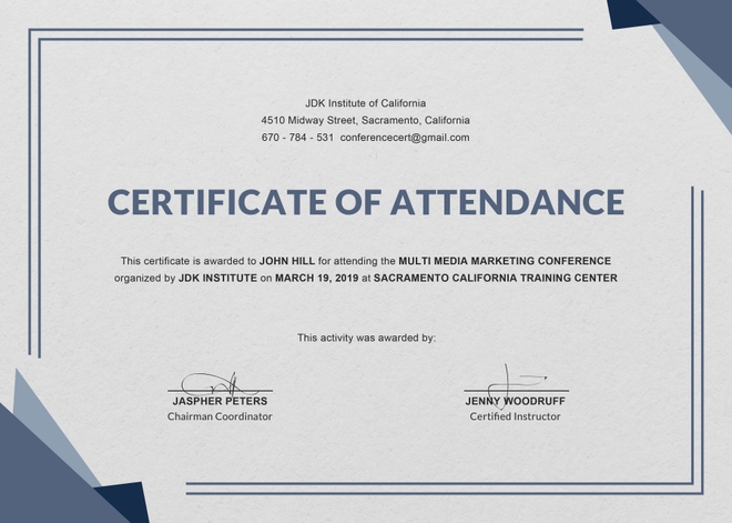 Conference Certificate Of Attendance Template