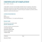 Construction Certificate Of Completion Template