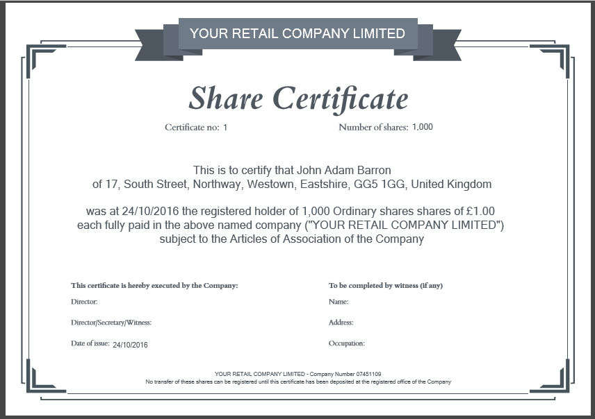 Corporate Share Certificate Template