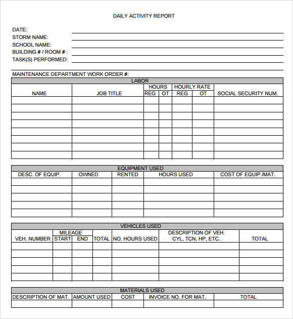 Daily Activity Report Template