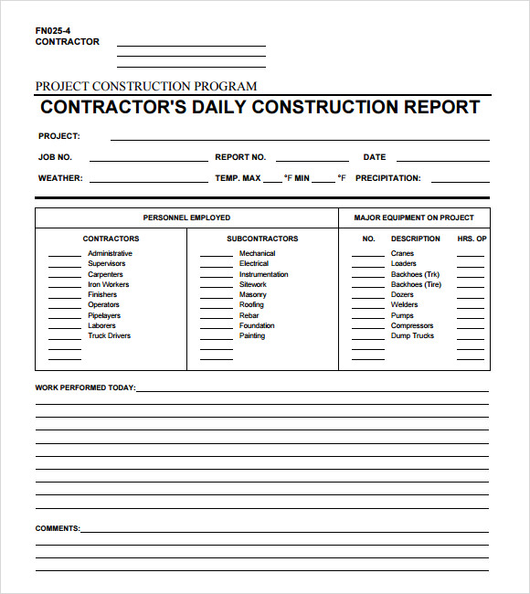 Daily Reports Construction Templates