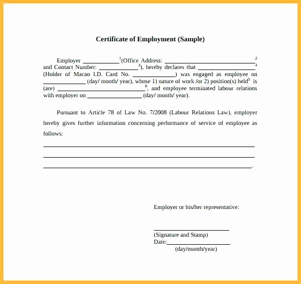 Employee Certificate Of Service Template