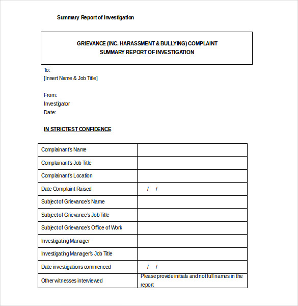 Fault Report Template Word