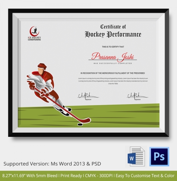 Hockey Certificate Templates