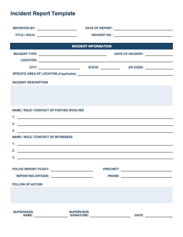 Incident Report Log Template