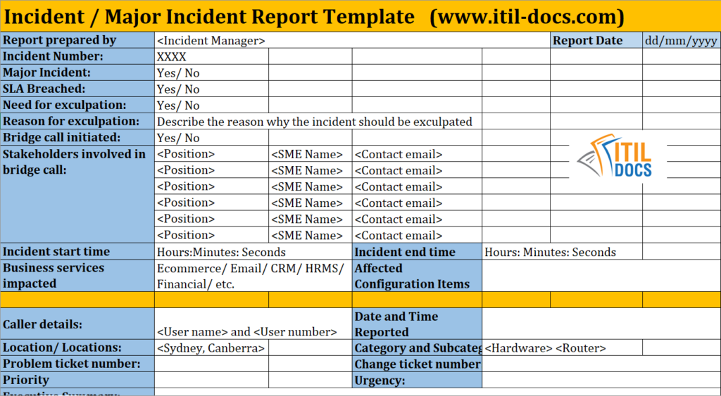 Itil Incident Report Form Template