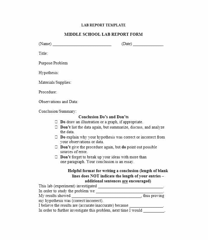 Lab Report Template Middle School