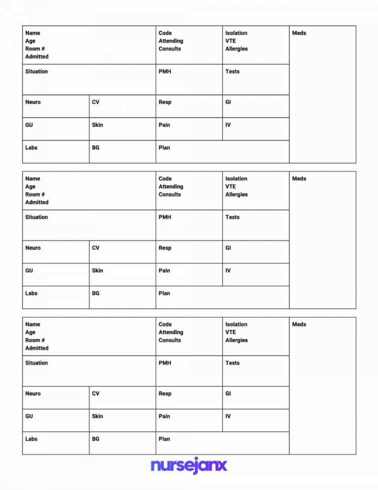 Med Surg Report Sheet Templates