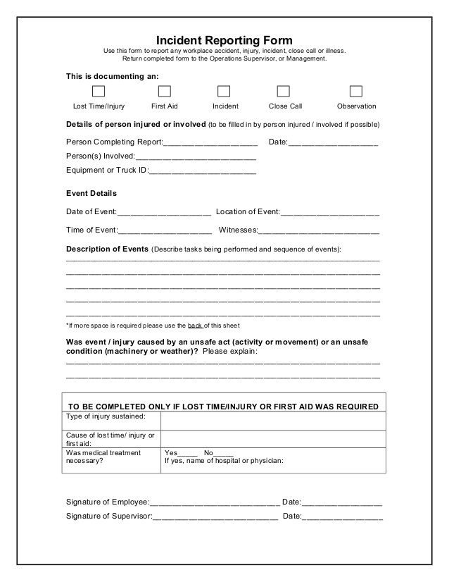 Near Miss Incident Report Template