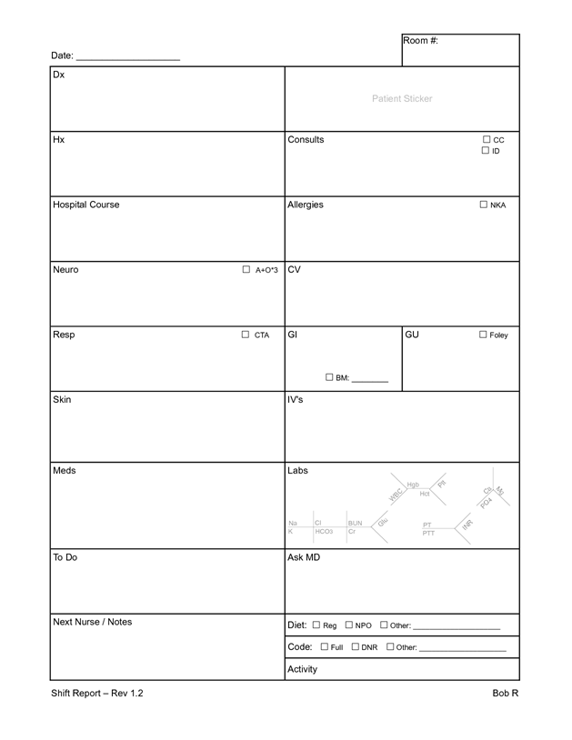 Nurse Report Sheet Templates