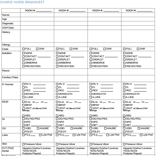 Nurse Shift Report Sheet Template