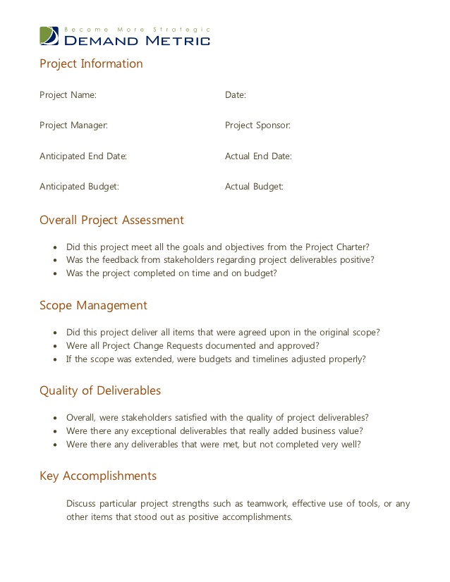 Post Project Report Template