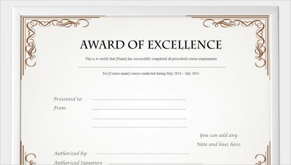 Professional Award Certificate Template Templates Example