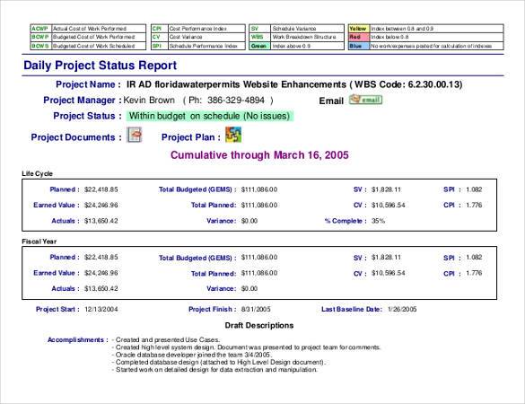 Project Daily Status Report Template