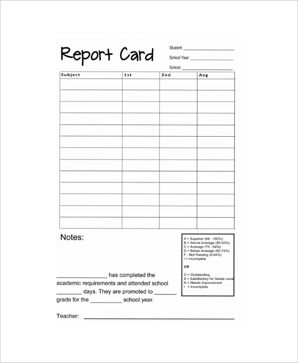 Report Card Format Template