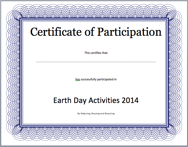 Sample Certificate Of Participation Template