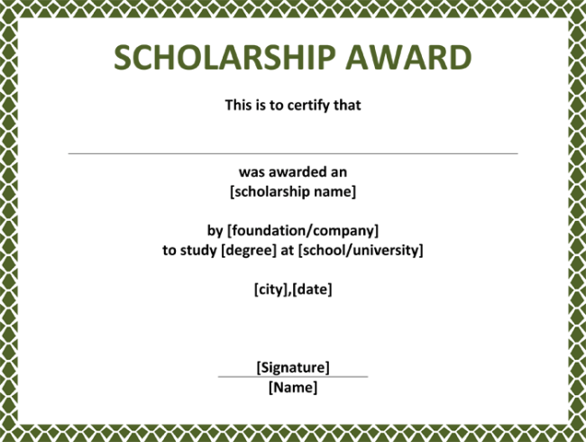 Scholarship Certificate Template Word