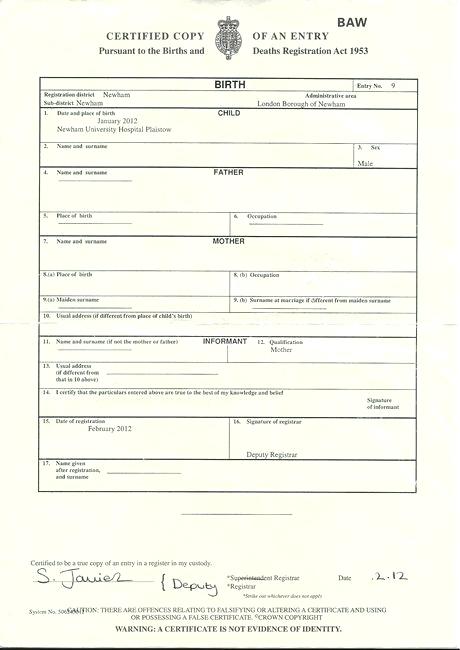 South African Birth Certificate Template