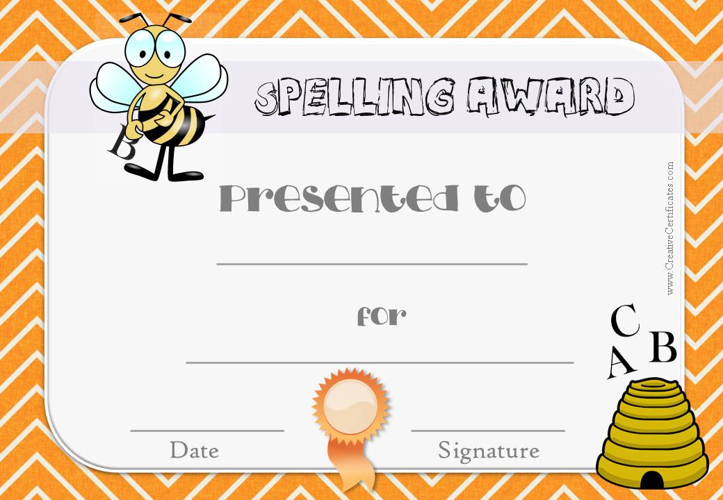 Spelling Bee Award Certificate Template