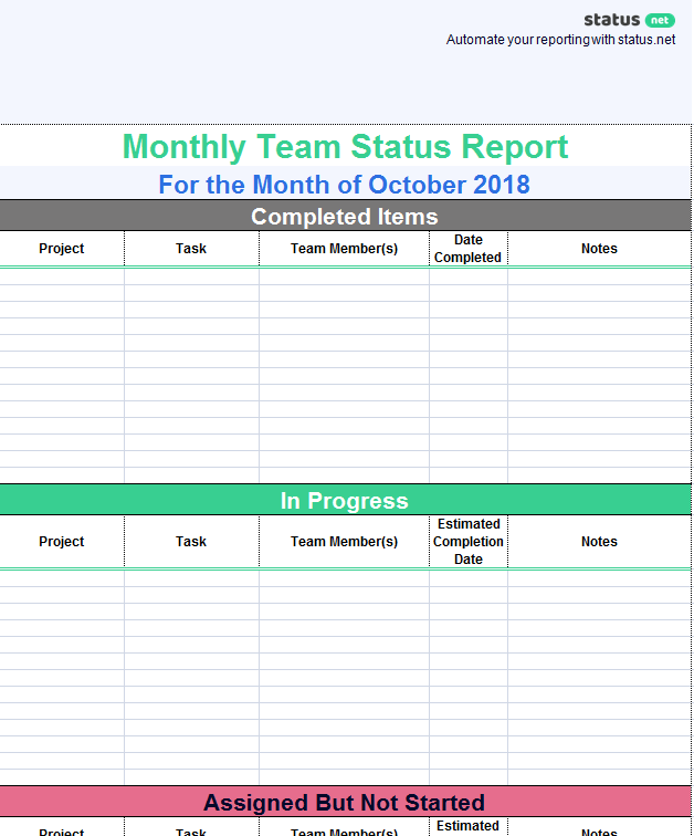 Team Progress Report Template