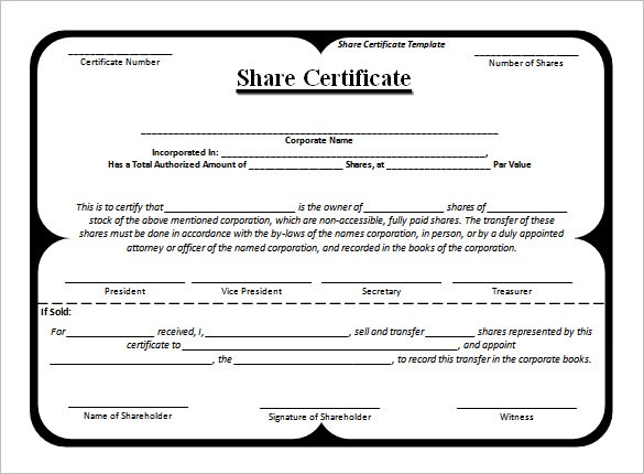 Template Of Share Certificate