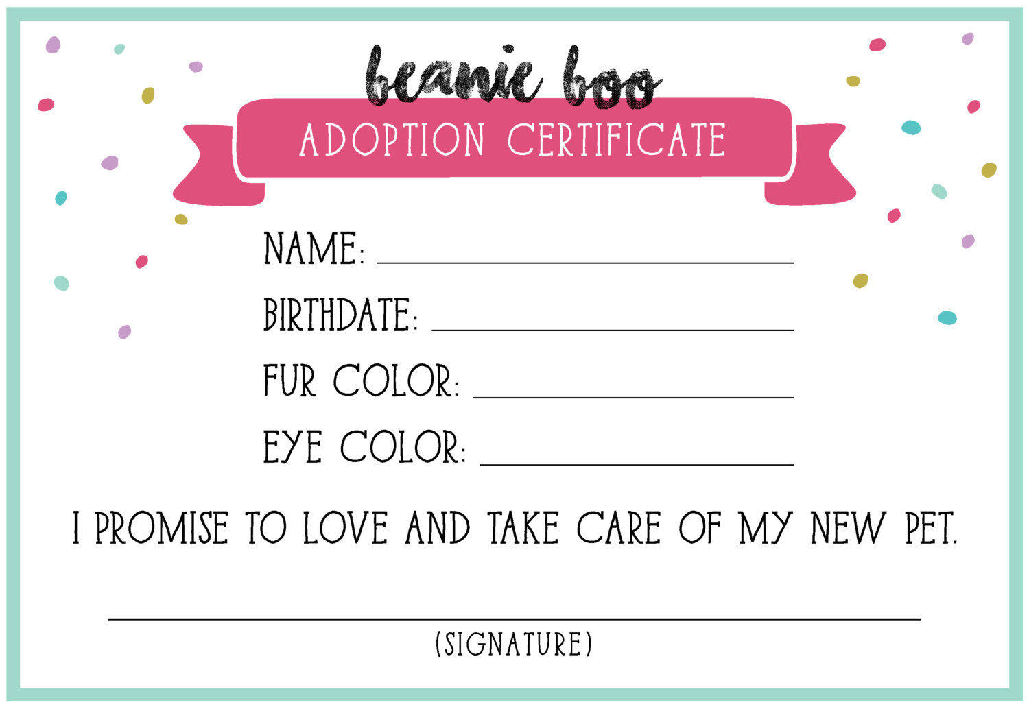 Toy Adoption Certificate Template