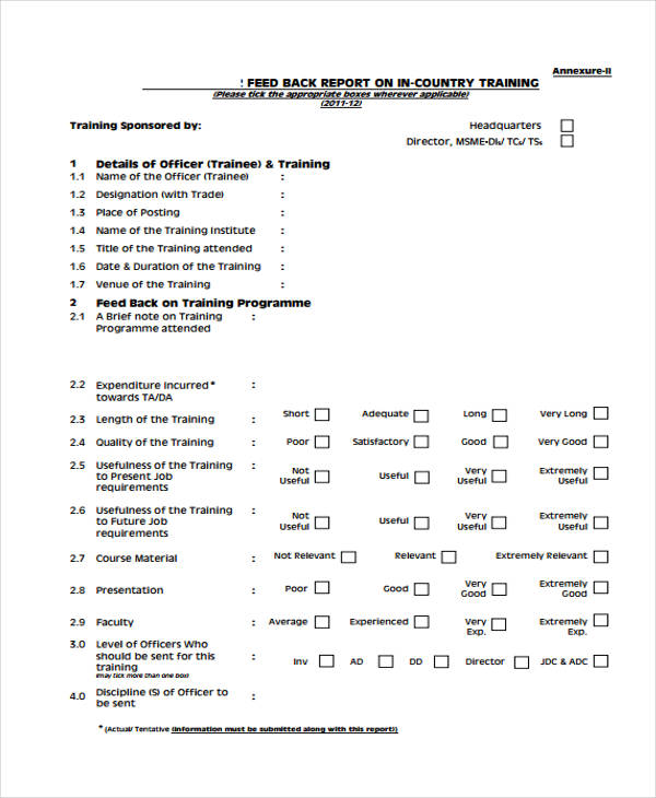 Training Feedback Report Template