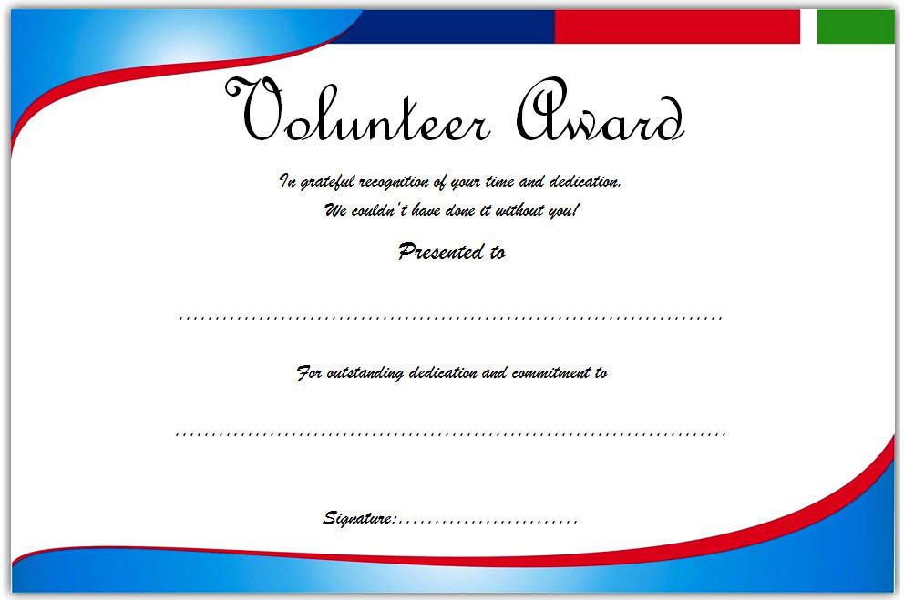 Volunteer Of The Year Certificate Template