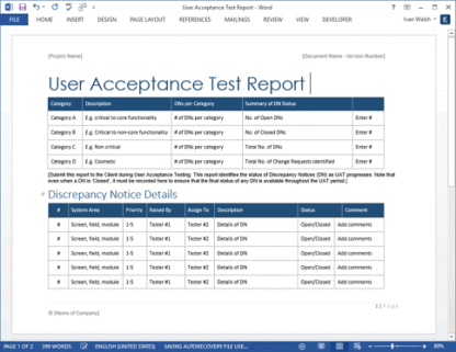 Acceptance Test Report Template