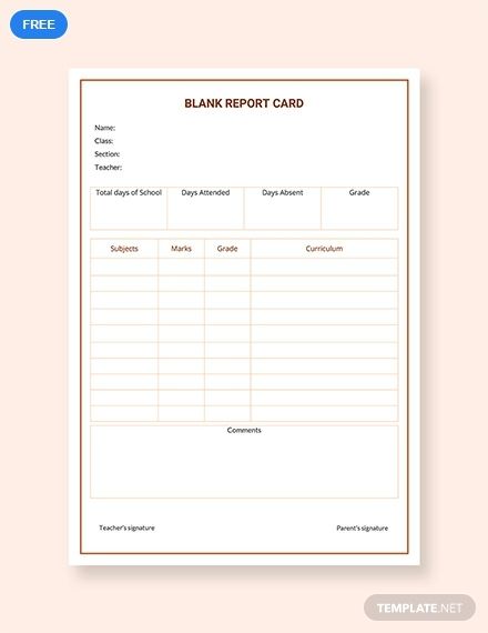 Blank Report Card Template