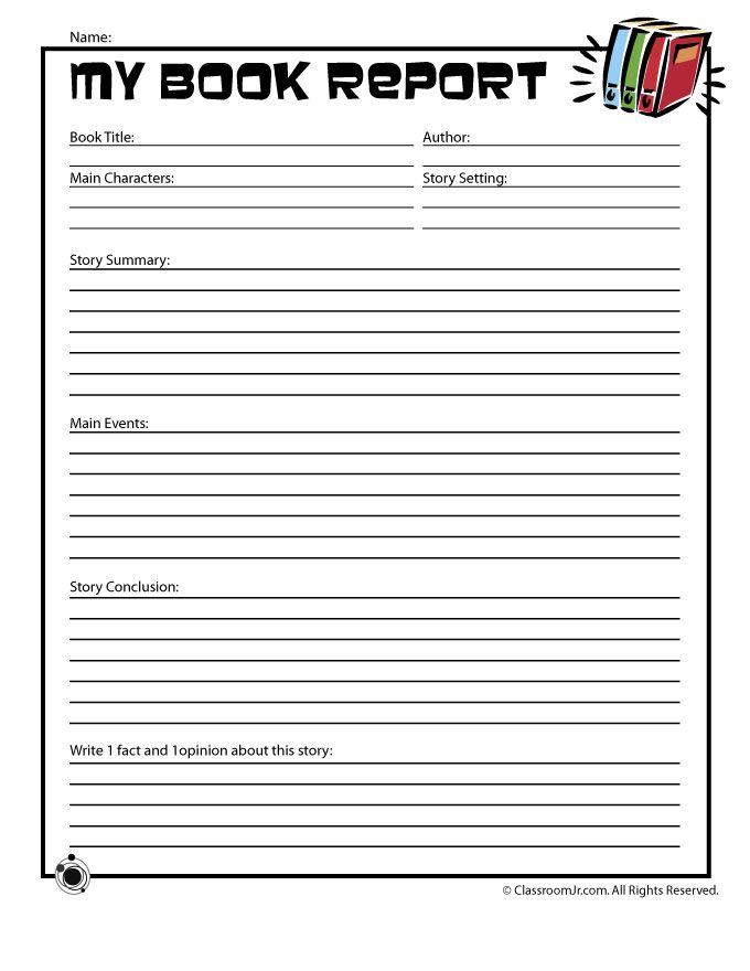 Book Report Template 6Th Grade