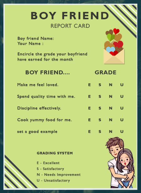 Boyfriend Report Card Template