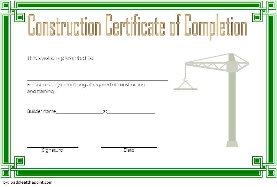 Certificate Of Completion Template Construction