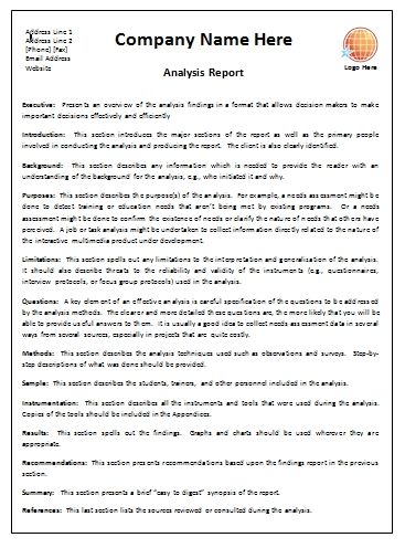 Company Report Format Template