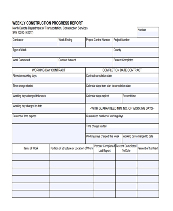 Construction Status Report Template