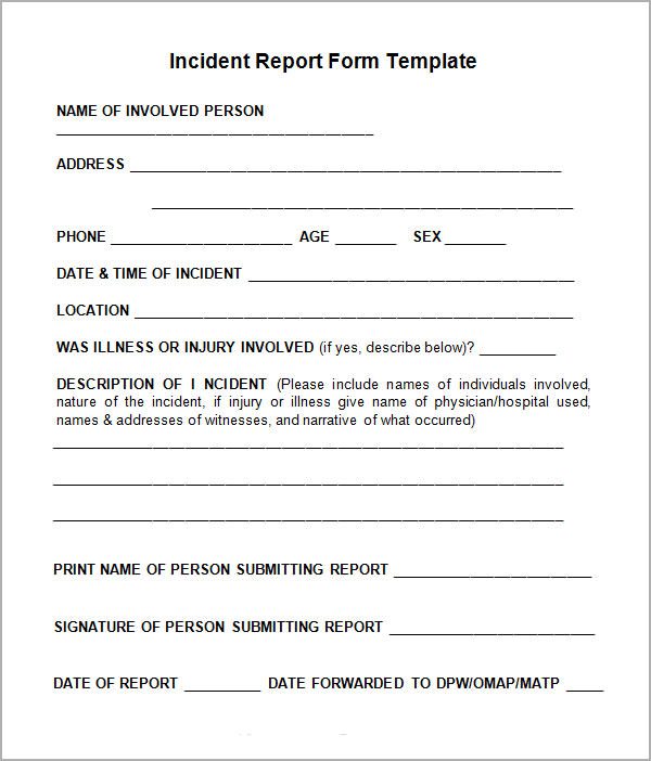 Customer Incident Report Form Template