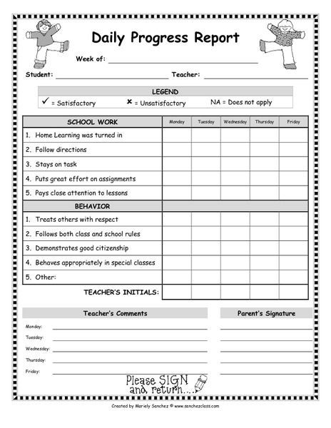 Daily Behavior Report Template