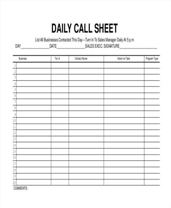 Daily Sales Call Report Template Free Download