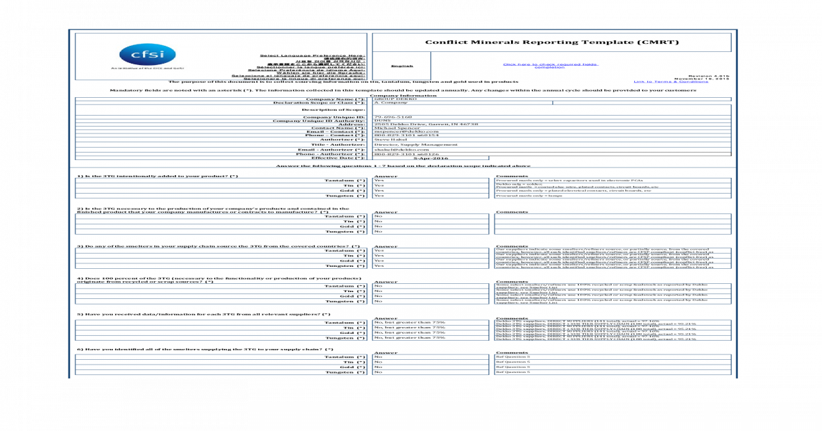 Eicc Conflict Minerals Reporting Template