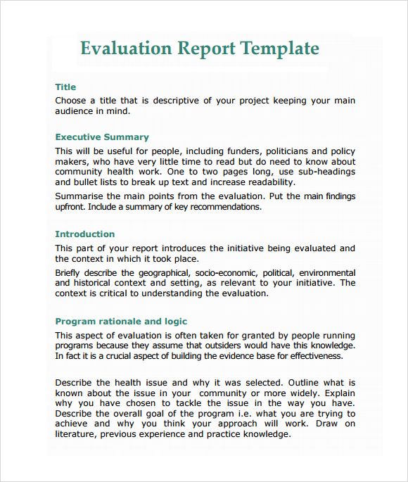 Summary report. Evaluation Report.