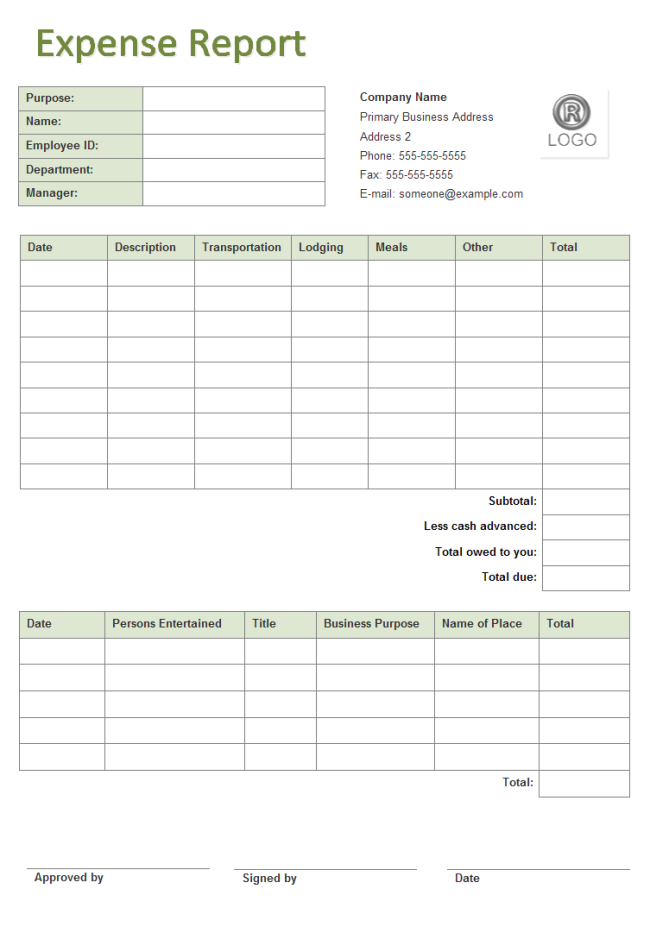 Expense Report Spreadsheet Template